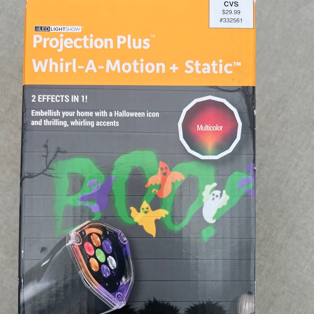 LED Light Show Projection Plus Whirl-A-Motion Static Multicolor Ghost BOO